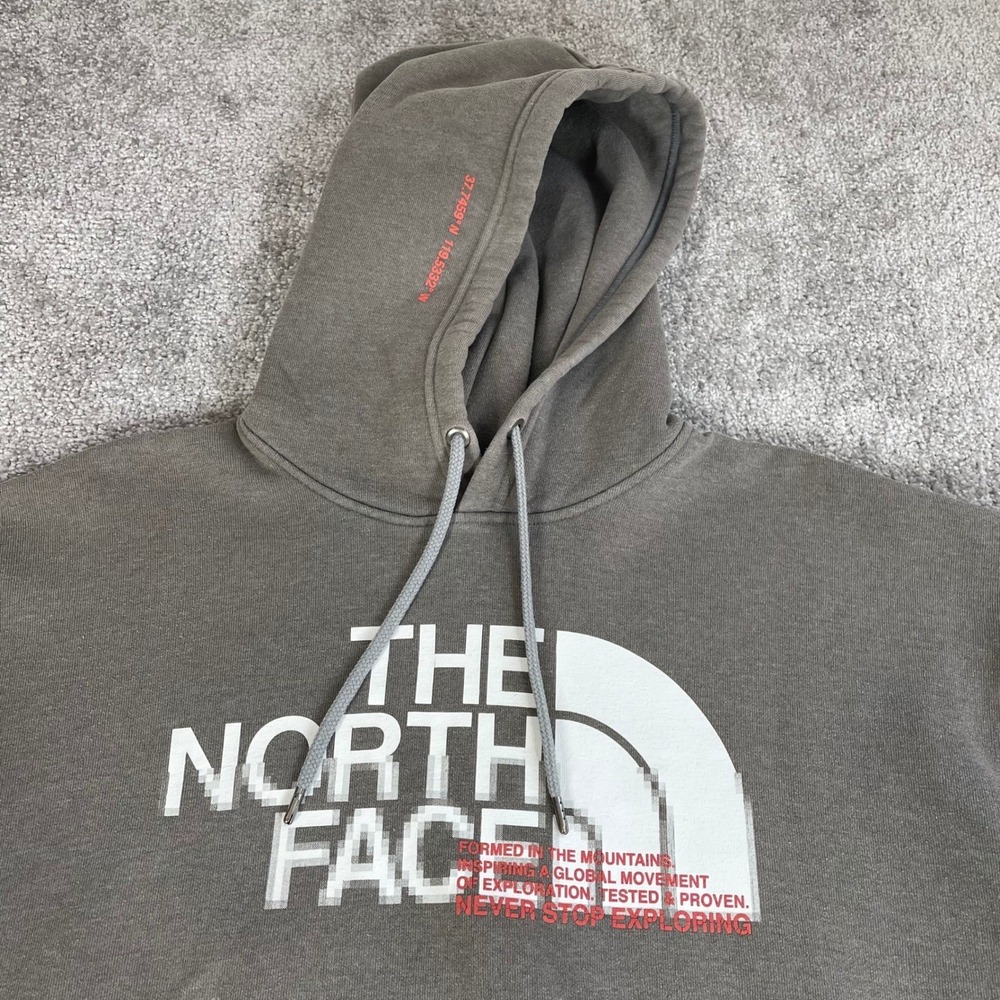 North Face Hoodie Mens‎ Medium Sweatshirt Glitch Logo Fleece Pullover Gray